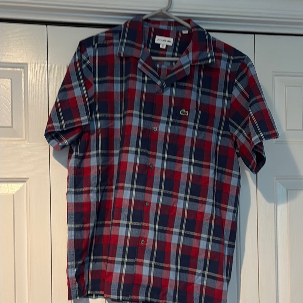 Lacoste Red and Blue Plaid Casual Shirt